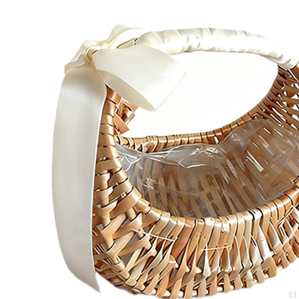 Half Moon Wicker Basket, Decoration Flower Holder Elegant Boho for Wedding Party Decor Girl