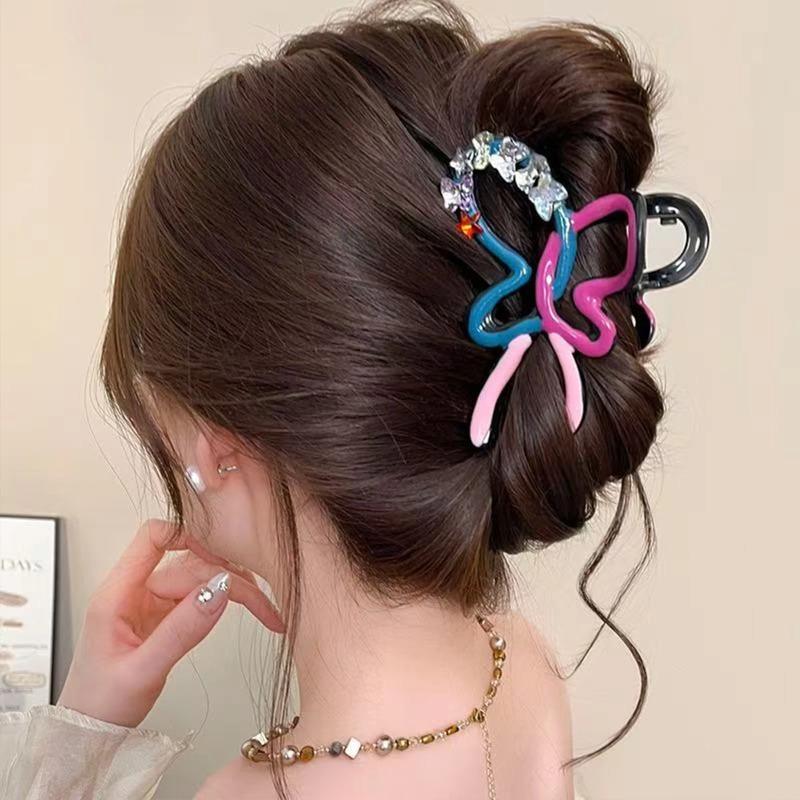 2Pcs Dopamine Style Butterfly Hair Clip With Rhinestones, High-end and Exquisite Hairpin for Back of Head, Fashionable and Chic Hair Accessories