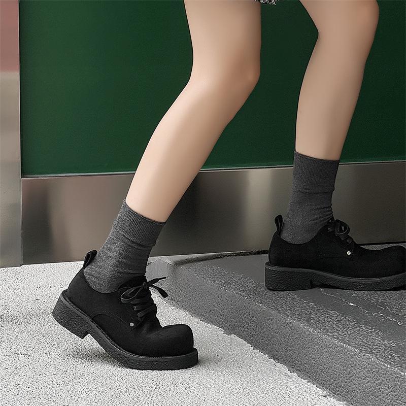 Retro Distressed Men's & Women's Round Toe Platform Derby Shoes - Autumn Collection 14411-J