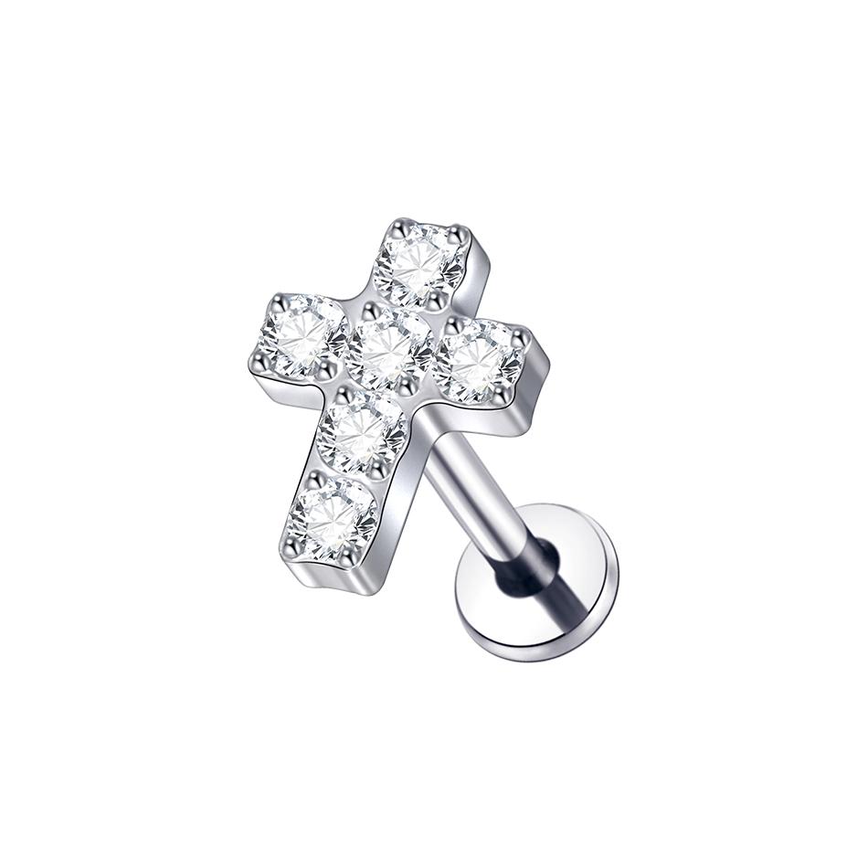 1PC Titanium Ear Piercing Cartilage Earrings Tragus Helix Pirsing Labret Piercing Cross Ear Lobe Lip Rings Daith Jewelry Women
