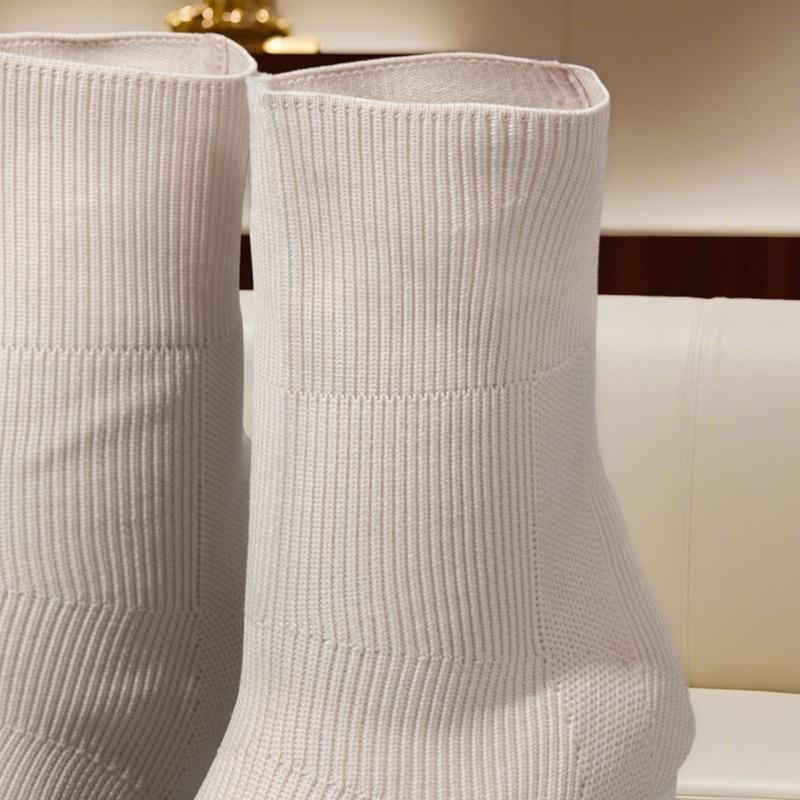 Boots Women's Knitted Skinny Stretch Booties Western Style European and American Short Cylinder