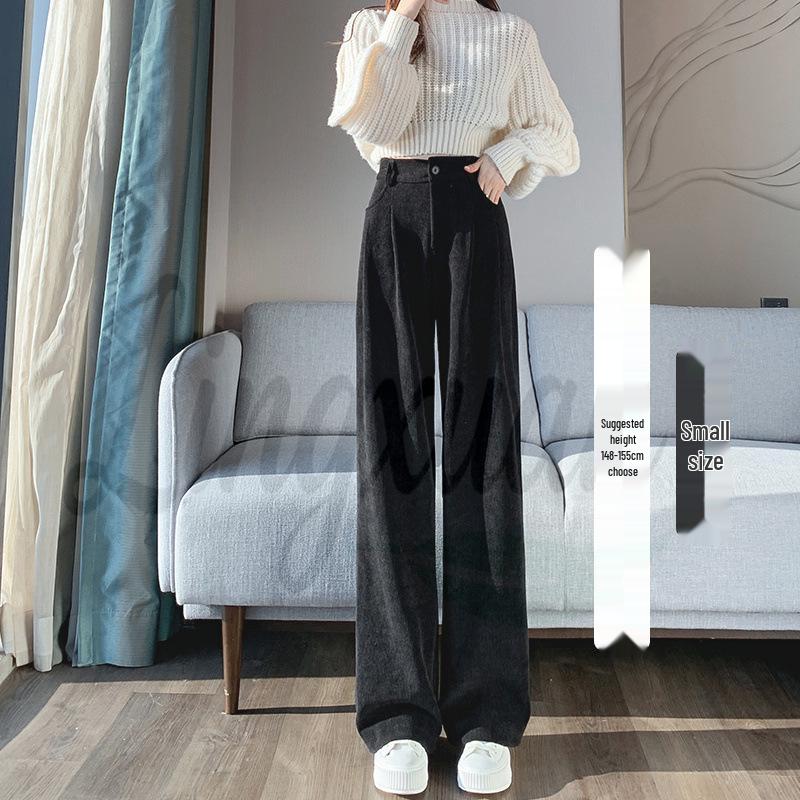 European Cotton Velvet Wide-Leg High-Waisted Women's Corduroy Pants for Autumn/Winter - Drapey, Casual, Floor-Length.