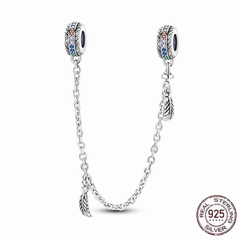 Stříbrný Křišťálový Pavé Bezpečnostní Řetízek Pevný Klip Pramen Přívěsek Vhodný pro Ženy Náramek Stříbrné Šperky Párty Narozeninový Dárek