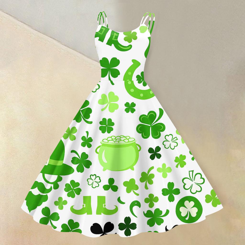 Women's St. Patrick's Day Print Sexy Off-Shoulder Punk Retro Dress