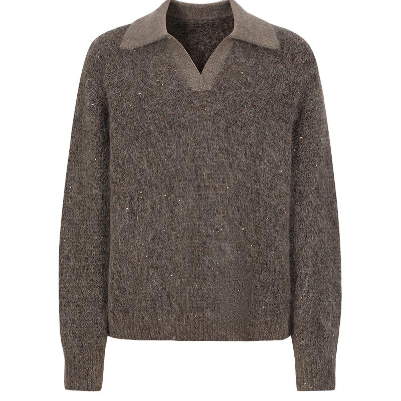 

Annacore Женский трикотажный свитер с лацканами из шерсти с пайетками L