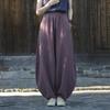 Women's Retro Ramie Sand-Washed Distressed Loose Lantern Pants for Meditation and Tai Chi