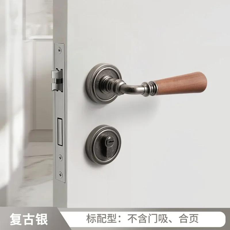 Zinc Alloy Door Lock Walnut Wood Handle Room Magnetic Lock Indoor Silent Lock Secure Split Locks Door Hardware Accessories