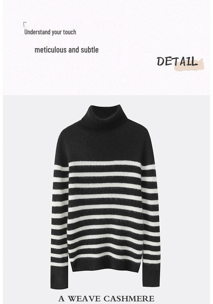 Lekasha Women's European-Style Cashmere Striped Knit Sweater - Long-Sleeved Autumn/Winter Pullover