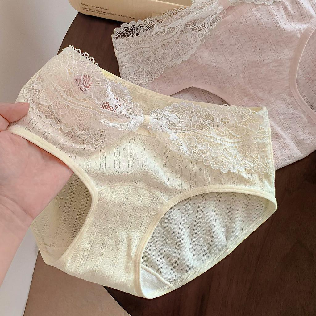 Girl Spring and Autumn Lace Bow Pure Cotton Breathable Skin Friendly Middle Waist Triangle Briefs