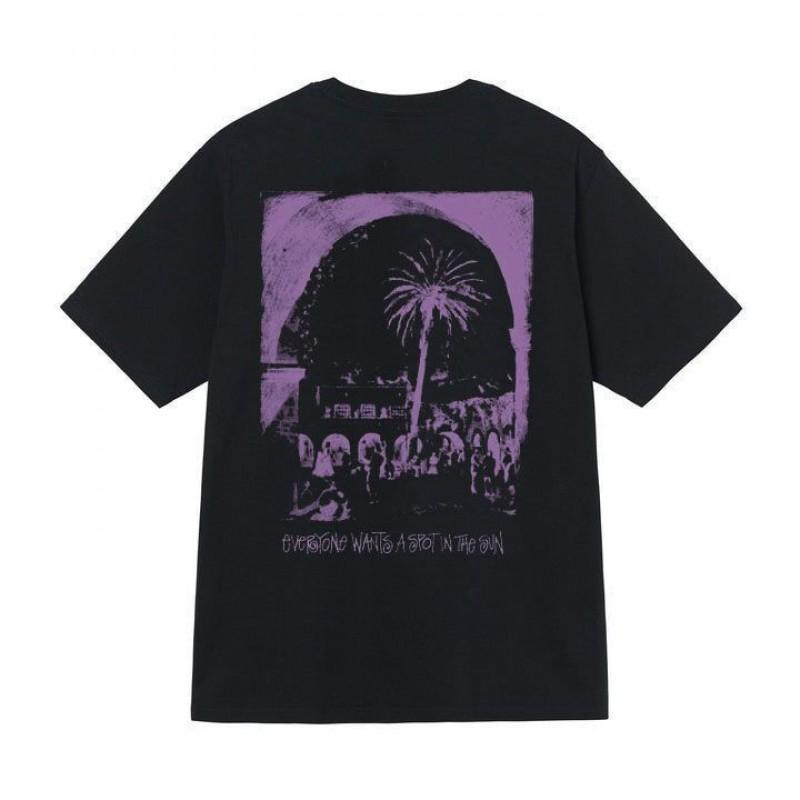 Stussy Style Mens Loose Fit Cotton Crew Neck Short Sleeve T-Shirt With Cartoon Print Casual Tee