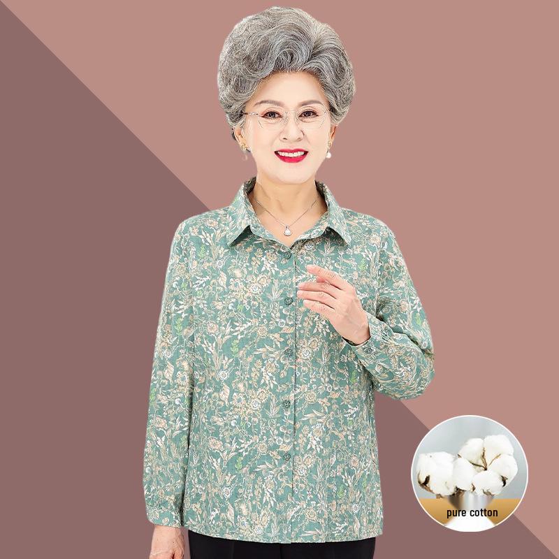 

Grandma s Summer Pure Cotton Long Sleeve Shirt for Women XL (80-95 jin)