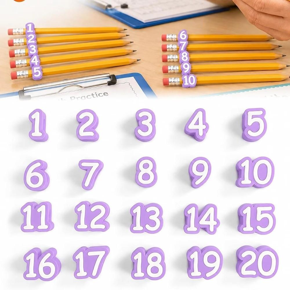 50pcs Reusable Numbered Pencil Toppers Silicone Numbered Pencil Caps Students Teachers Organization