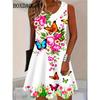 Fashion Elegant Women Dresses Summer Sleeveless 3D Butterfly Cat Printed O-Neck Dress Casual Loose Ladies Dress Plus Size