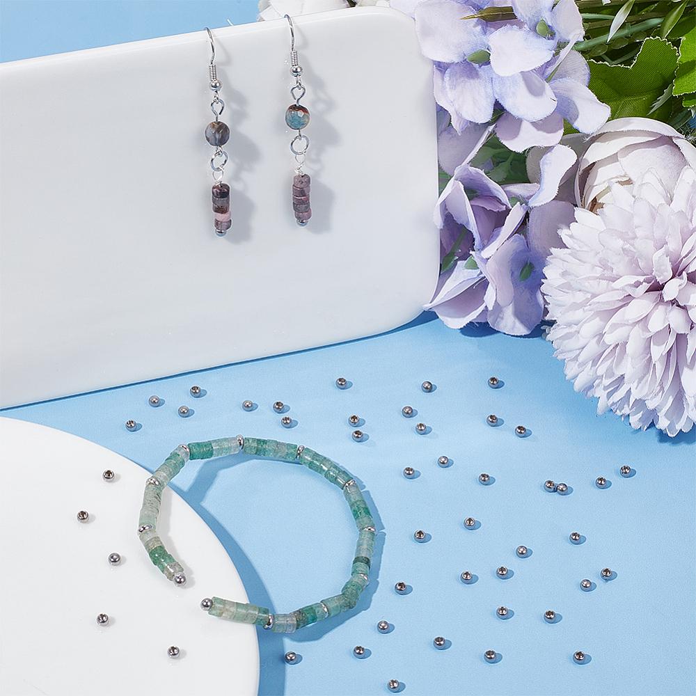 1box 202 Stainless Steel Beads Half Drilled Round Stainless Steel color 3x2mm Hole: 2mm 100pcs/box