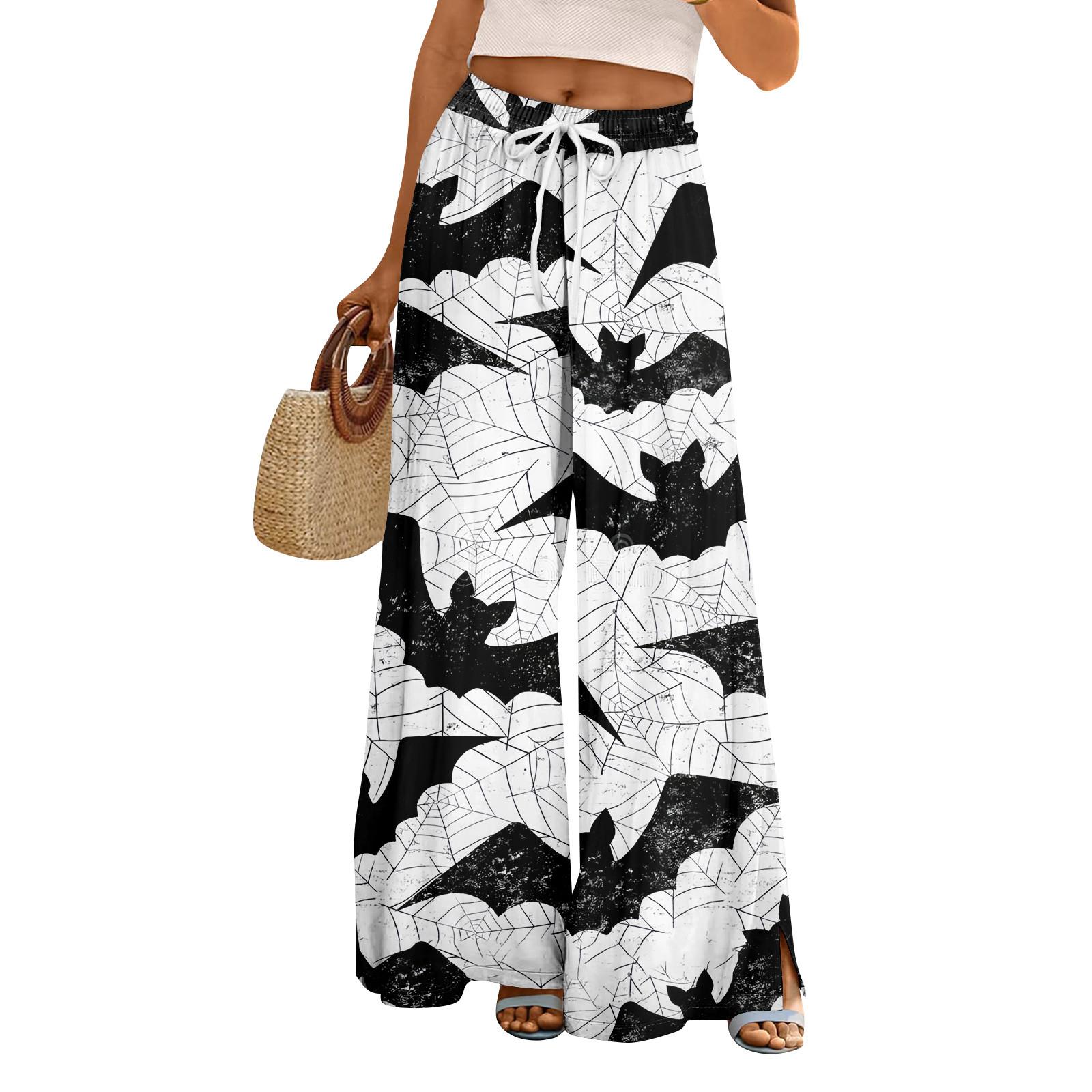 

Женские летние брюки палаццо в стиле бохо с высокой талией и широкими штанинами, с принтом на Хэллоуин, повседневные брюки с карманами S