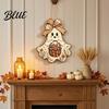 Autumn Porch Hanging Ornament Cute Bow Ghost Sign Rustic Retro Floral Door Sign with Pumpkin Outdoor Fall Entryway Basket Vintage Halloween