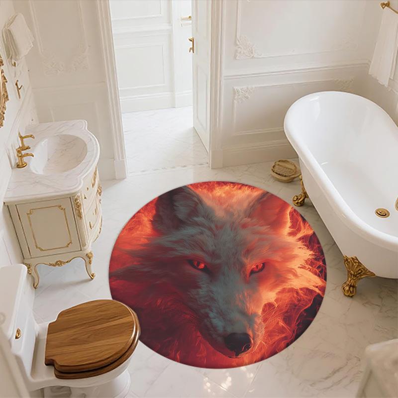 Flame Fox and Wolf,Round Area Rug,Carpet Rug for Living Room Bedroom Sofa Playroom Decor,Non-slip Floor Mat