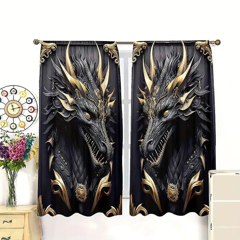 Black Gold Three Dimensional Imposing Dragon Pattern Totem Printed Curtains Home Decoration Room Made Of Polyester
