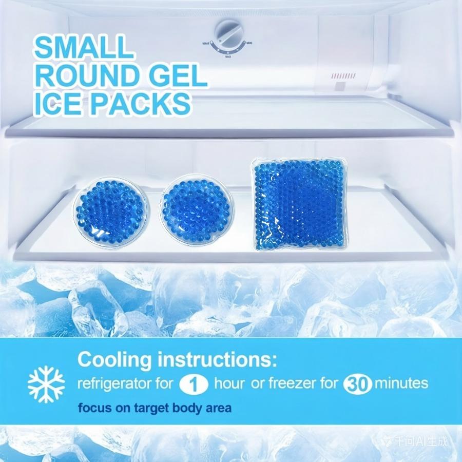 3Pcs Reusable Gel Ice Packs – 2 Round + 1 Square, Soft Flexible Cooling for Face Body Limbs, Portable Travel Gym Home Essential