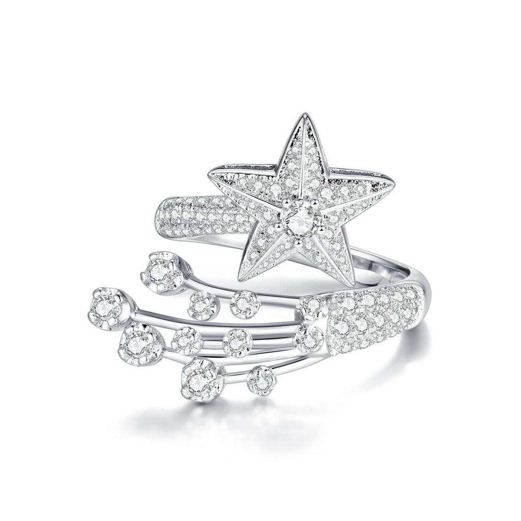 Unique Copper Star Shaped Open Ring With Full Rhinestone Meteor Earrings For Fashion