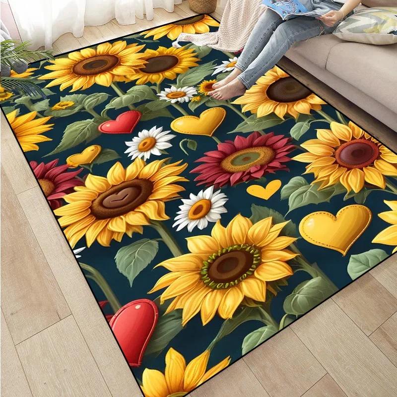 3D Sunflower Carpet Non-slip Floor Mat Bedroom Living Room Large Area Rugs Home Decor Floral Doormat Entrance Mat Tapis Salon