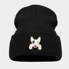 Cute puppy head sticker knitted hat autumn and winter street fashion crimped pullover black hat