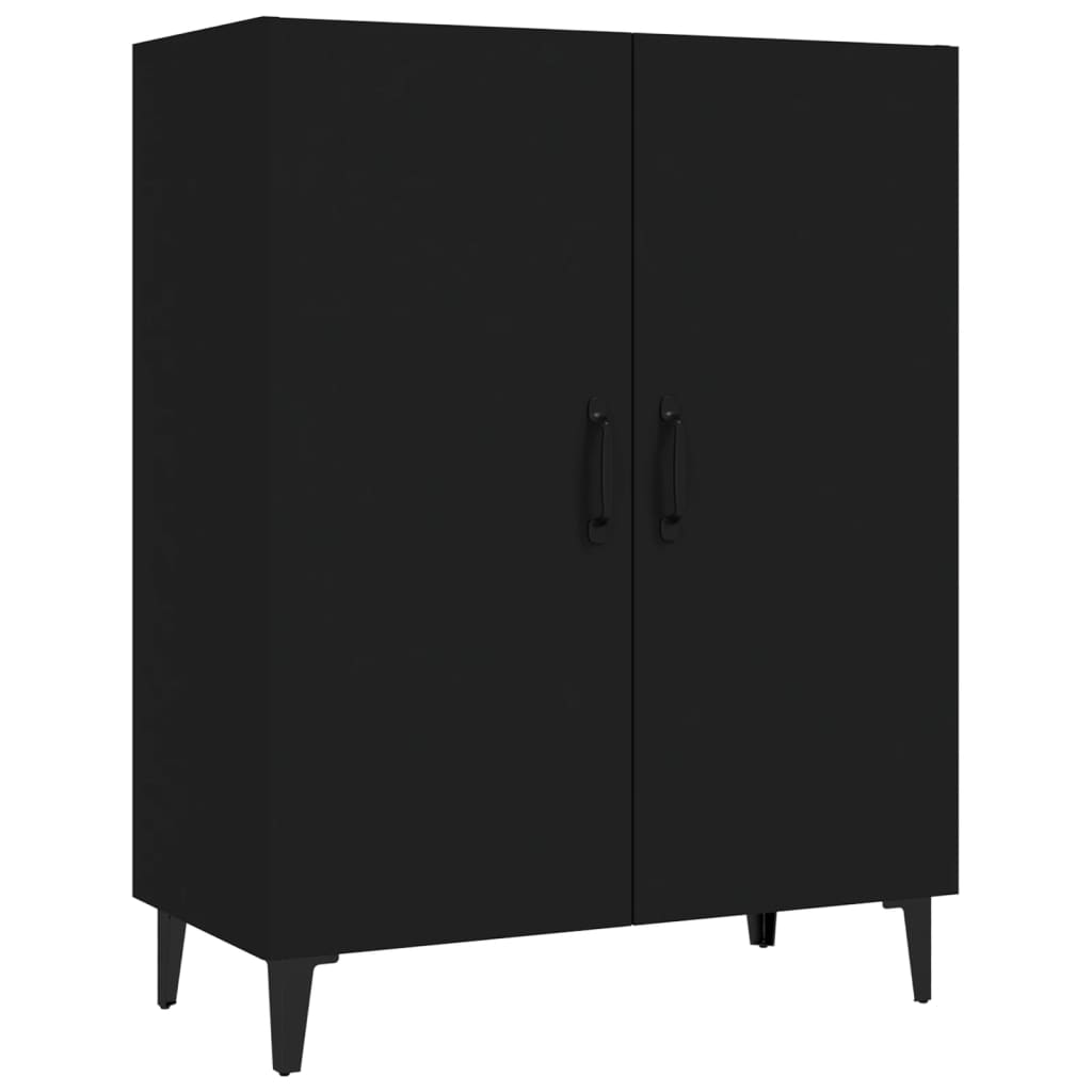 Doppeltüriger Seitenschrank, Mehrzügiger Stauraum, Schwarz 70x34x90 Cm Ingenieurholz
