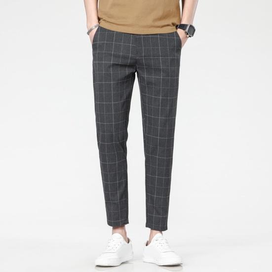 Muži Deváté kalhoty Rovný kostkovaný potisk Boční kapsy Tenké Strečové Slim Fit Knoflík Zapínání na zip Ležérní Formální Business kalhoty