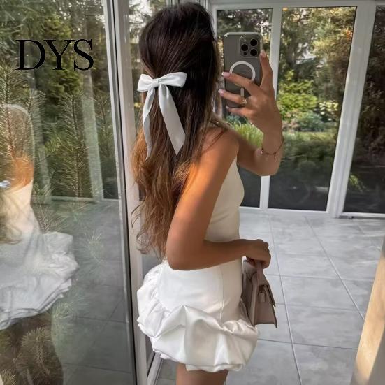 Necklaces Pairing Dress Women Sexy Mini Solid Color Slim Fit Female Sleeveless Pleated O-neck Backless Holiday Party Short Fashionable Hem