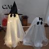 Halloween Party Table Centerpieces Ghost Decor, Spooky Sequin Mesh Fabric with Witch Hat/Bow, Soft Atmosphere Ornaments Small Standing Tabletop