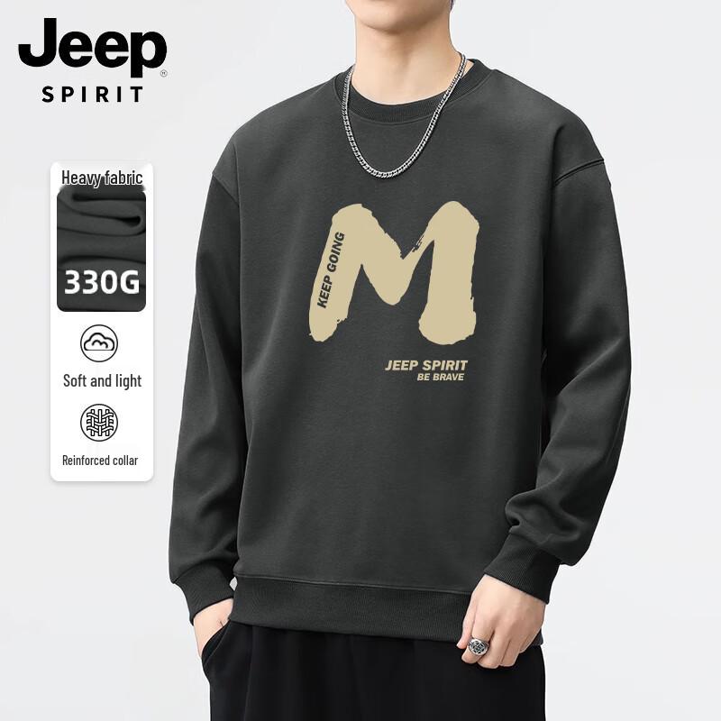 JEEP SPIRIT Men's Loose Fit Round Neck Letter Print Sweatshirt