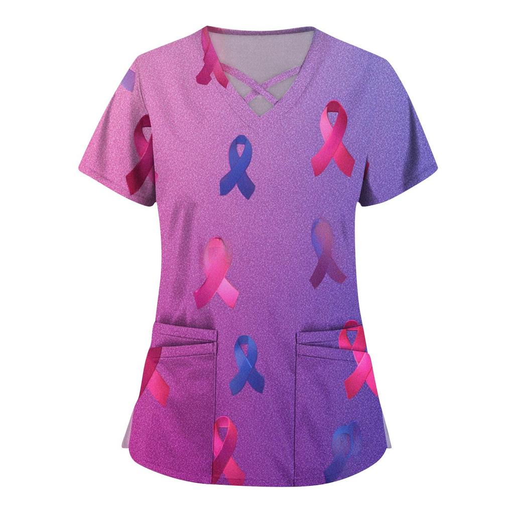 Dámská móda V-výstřih Krátký rukáv Kombinézy Kapsa s dvojitou vrstvou Tištěná trička Oblečení