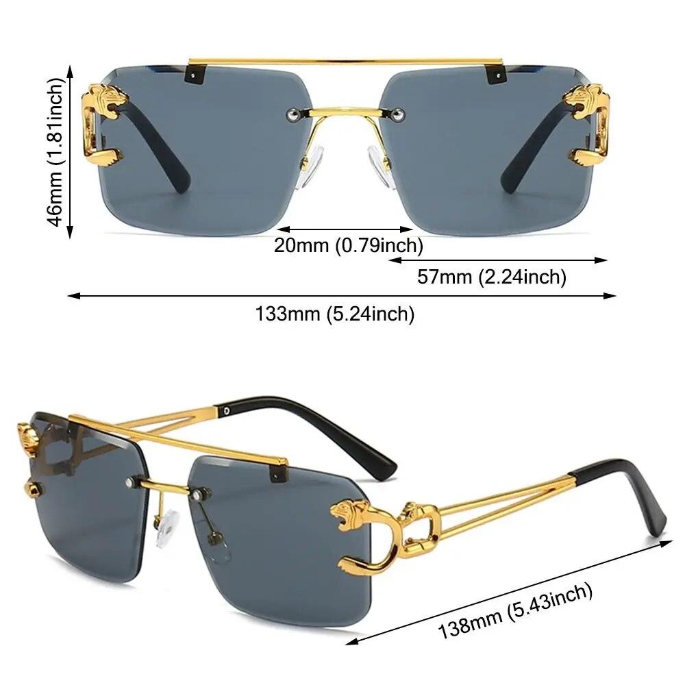 Vintage Rimless Sunglasses Oversized Square Shades for Men Women UV400 Protection Double Bridge Gradient Fashion Eyewear