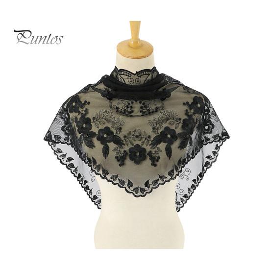Triangle Scarf Lace Satin Shawl Scarf Hollow Embroidery Flower Pattern Beach Sun Protection Shawl Women Daily Wear
