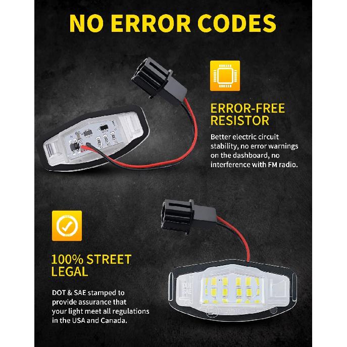 LED License Plate Lights Bright White Tag Lamp Assembly Replacement Compatible With Honda Accord Sedan Odyssey Civic Pilot & Acura MDX TSX TL ILX RDX