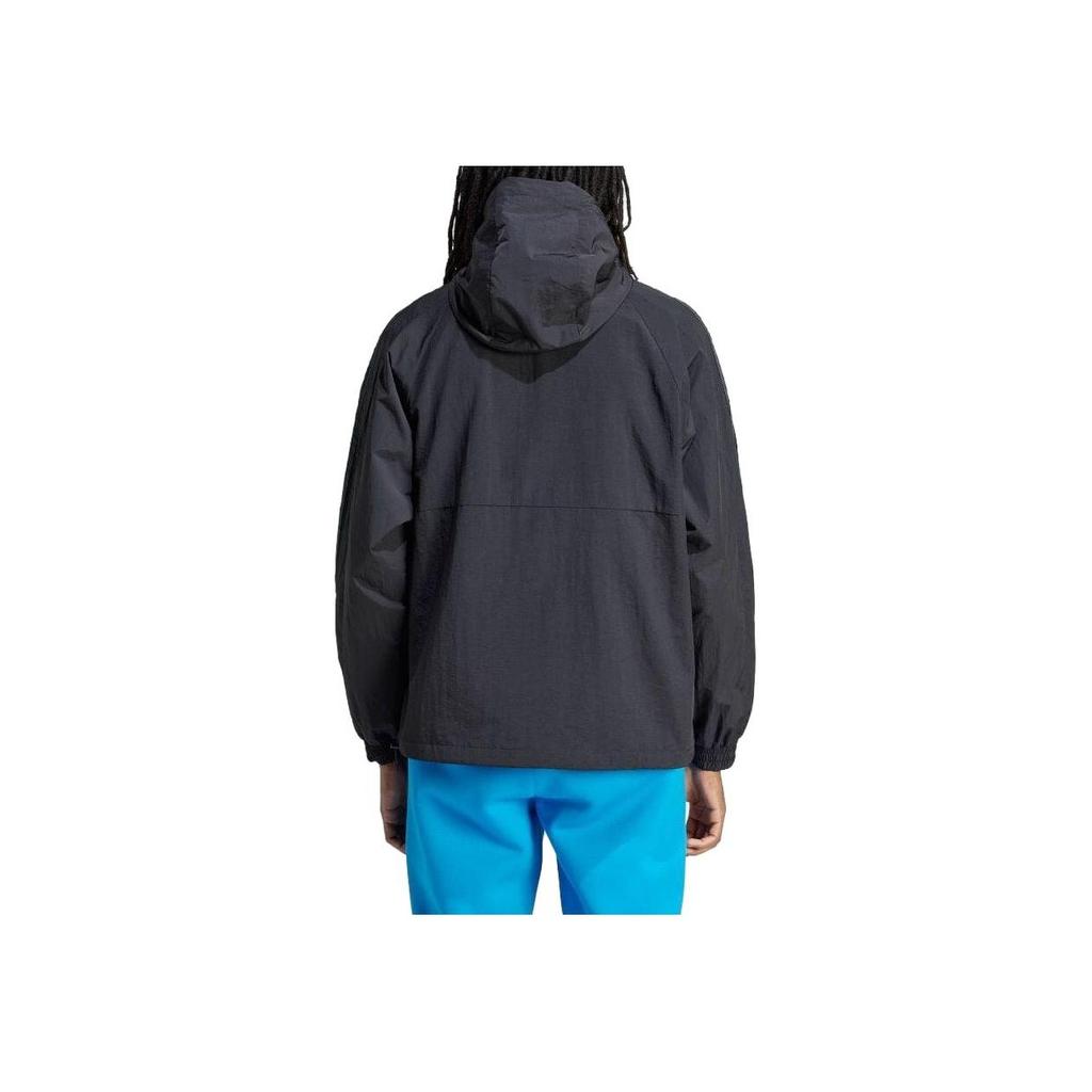 Adidas Originals Logo Print Hooded Half-Zip Striped Long Sleeve Jacket Men Jacket Black IZ3284