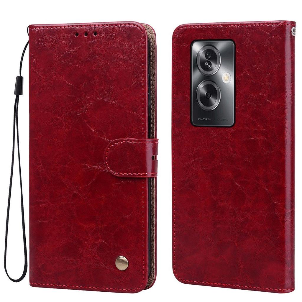 Vintage Crazy Horse Texture PU Leather Flip Wallet Phone Case for OPPO A79 5G Card Holder Kickstand Shockproof Protective Cover