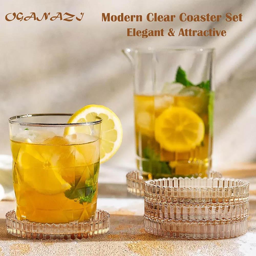 Modern Amber Glass Coasters for Drinks,Crystal Coasters Round Cup Coasters Coffee Table Decor for Office,Kitchen,Bar,Dining Room