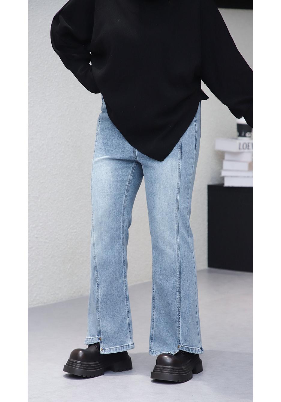 

Spring Slimming Irregular Micro-Flare Plus Size Jeans for Women 4XL (140-160 jin) синий