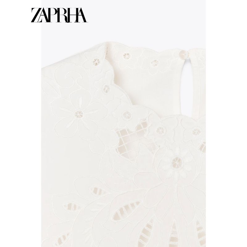 Zaprha 2025 New Arrival French Smock Top Women's Embroider Lace Romantic Round Neck Shirt 6895060