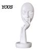 Polished Resin Figurine Abstract Contemplative Face Sculpture, Minimalist Hand-on-Chin Bust Statue for Desk Living Literary Style
