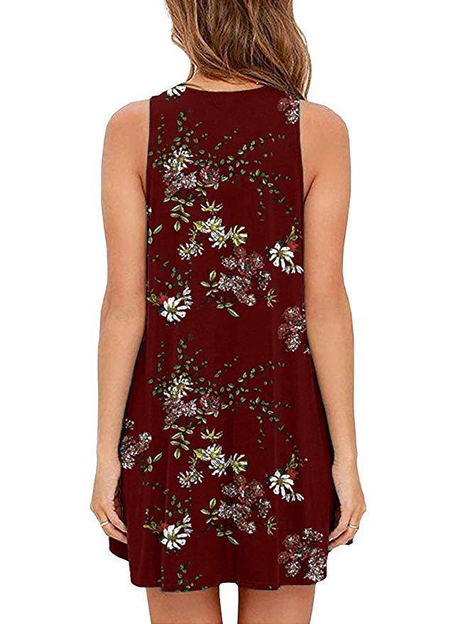 2020 Sleeveless European-American Floral Pocket Beach Dress