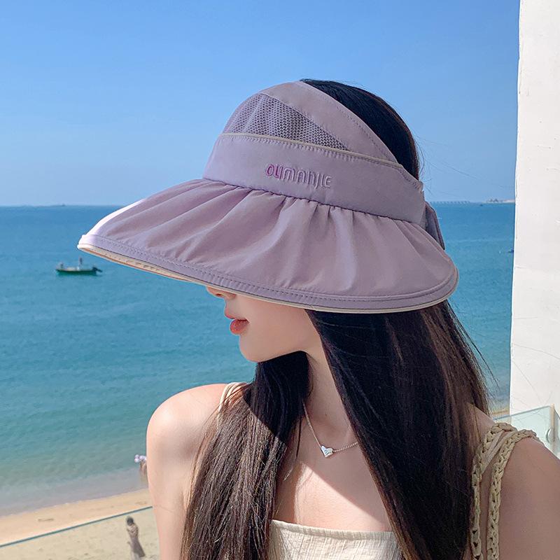 

Anti-ultraviolet empty top hat women s splicing big eaves show face small visor outdoor beach climbing bucket hat （56-60）