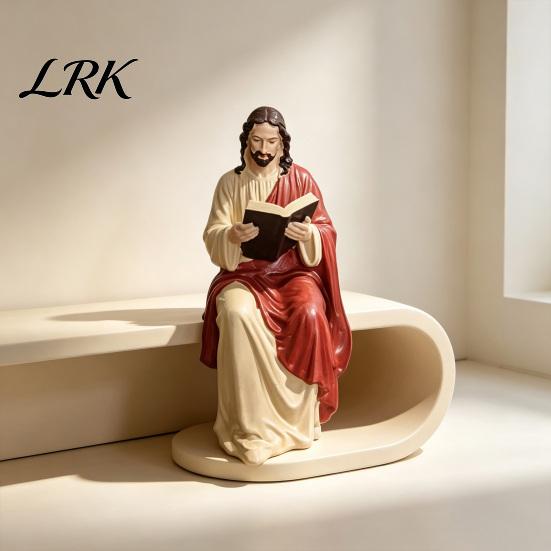 Christelijke Huisdecoratie Jezus en Maagd Maria Lezen Boekenplank Beeldjes, Religieuze Zittende Beelden, Cadeau voor Pastor Kerkleden Hars Plank