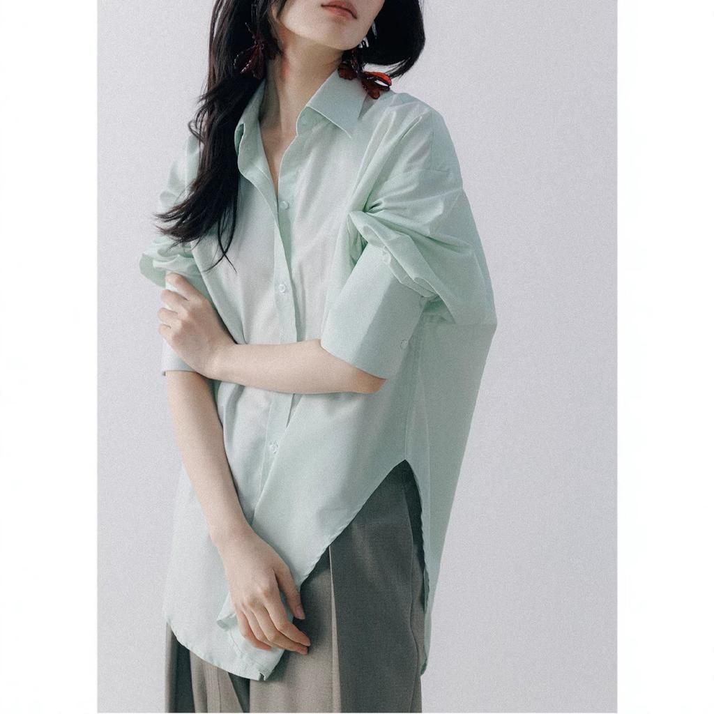 Mint Mambo, stylish minimalist and cool anti-wrinkle loose silhouette long-sleeved shirt women