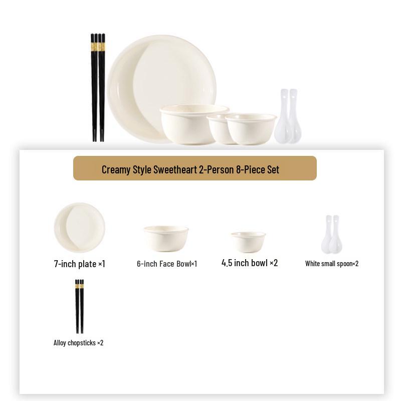 Trendy Solid Color Ceramic Tableware Set: Plates, Bowls, Chopsticks