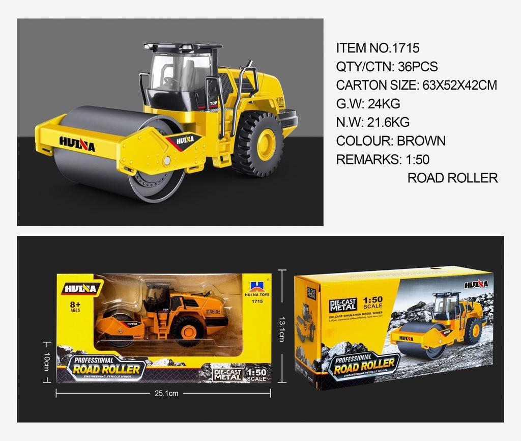 1:50 Huina Construction Vehicle Excavator Loader Forklift Roller Breaker Wood Grabbing Toy Model