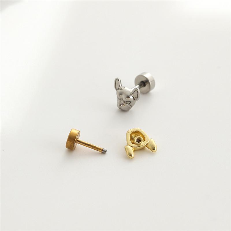 Cute Chihuahua Stainless Steel Mini Earrings Fashion Dog Barbell Style Screw Stud Ear Jewelry Party Gifts For Women Girls