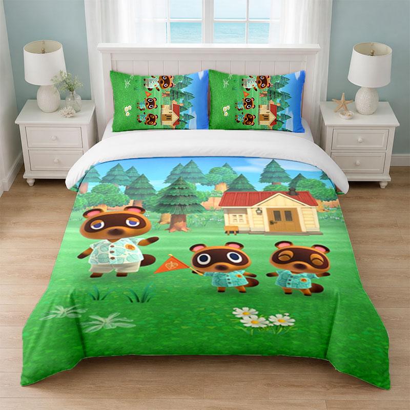 Animal Crossing Спальный набор из 3 предметов Мягкая простыня Наволочки Домашнее постельное белье Декор