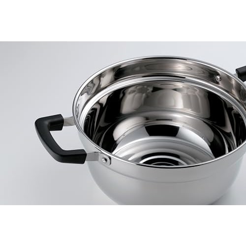 Pearl Metal 22cm Stainless Steel Two-Handled Pot, Induction Compatible, Perfect for Somen and Soba Noodles, Summer, Overflow-Resistant, Suzumiya HC-24